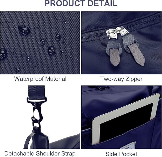 Womens travel bags, weekender carry on for women, sports Gym Bag, workout duffel bag, overnight shoulder Bag fit 15.6 inch Laptop (Large, Navy Blue)