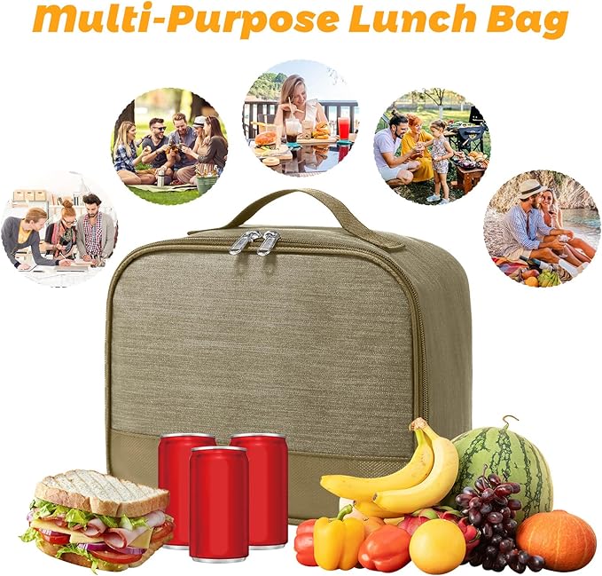 Lunch Box for Men - Reusable Lunch Bag Men Adult Women- Insulated LunchBox for Office Hiking Camping (Beige)