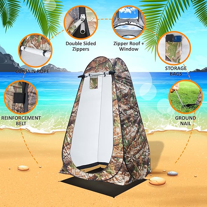Pop Up Large Privacy Tent - 7ft Tall - Oversized Strong Camping Toilet Tent- Portable Camp Shower Pod w/Hooks- Porta Pod- Outdoor Bathroom, Potty, Changing Private Room