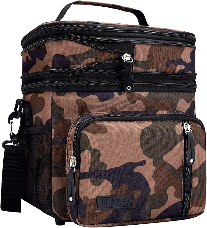 Men's Double/Women's Compartment Lunch bag, Insulated Lunch Cooler Tote 2 Roomy Large Reusable Water-resistant Lunch box (Camouflage)