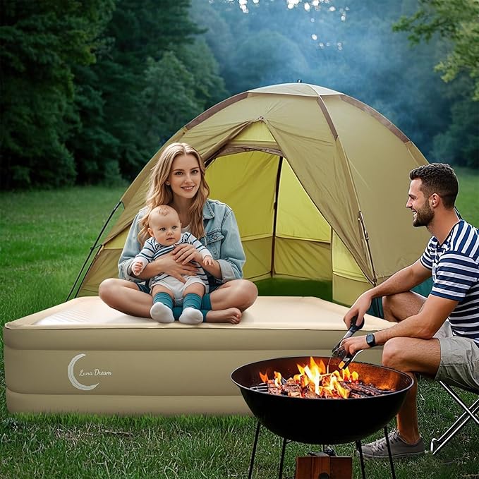 Queen Air Mattress with USB Rechargeable Built-in Pump, Wireless Inflatable Airbed, FlexWeave Tech for 1100 lbs Ultra Firm Support, Portable for Home & Camping, Leak Proof Design, Carry Bag