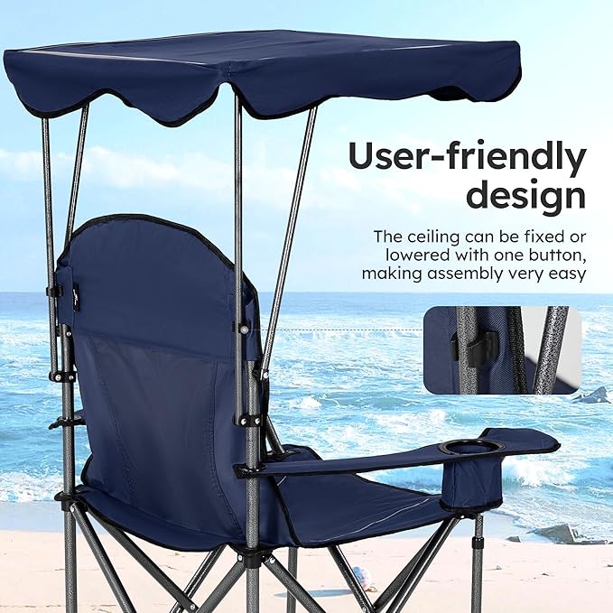 ALPHA CAMP Camp Chairs with Shade Canopy Chair Folding Camping Recliner Support 350 LBS