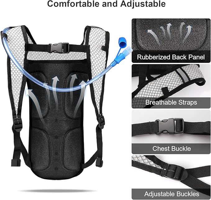 2Pack Hydration Backpack Pack with 2L Hydration Bladder - Lightweight Water Backpack Keeps Water Cool up to 4 Hours with Big Storage for Kids Women Men Hiking Cycling Camping Music Festival
