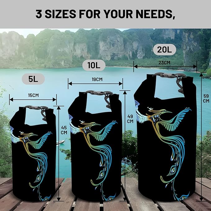 Waterproof Dry Bag,Roll Top Art Painting Phoenix Waterproof Backpack 5L/10L/20L Floating and Lightweight Bags for Kayaking, Boating, Fishing, Swimming and Camping