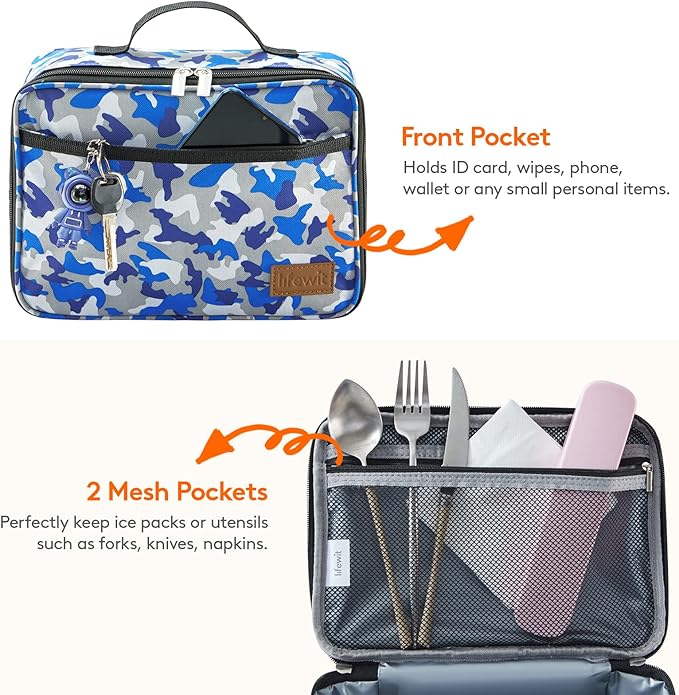 Lifewit Freezable Lunch Box, Insulated Reusable Lunch Bag with 2 Ice Packs, Mini Cooler Snack Bag for Bento Box for Salad, Sandwich, Snacks fo Men Women for Work, Blue Camo 5L
