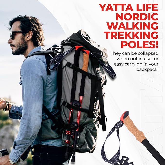 Adventure Pro Trekking Poles for Hiking - Anti Slip Collapsible Walking Sticks for Travel with Cork and Eva Grip, Lightweight Hiking Poles for Men and Women, 2 Sticks in 1PACK