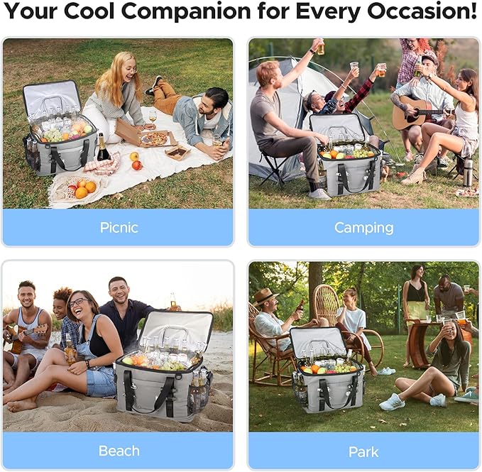 Insulated Cooler Bag 48/75 Cans, Soft Sided Portable Lunch Bag Coolers w/Zippered Top, Leak Proof PVC Interlayer, 5-Layer Insulation Large Ice Chest Bag for Travel, Camping, Beach, Picnic