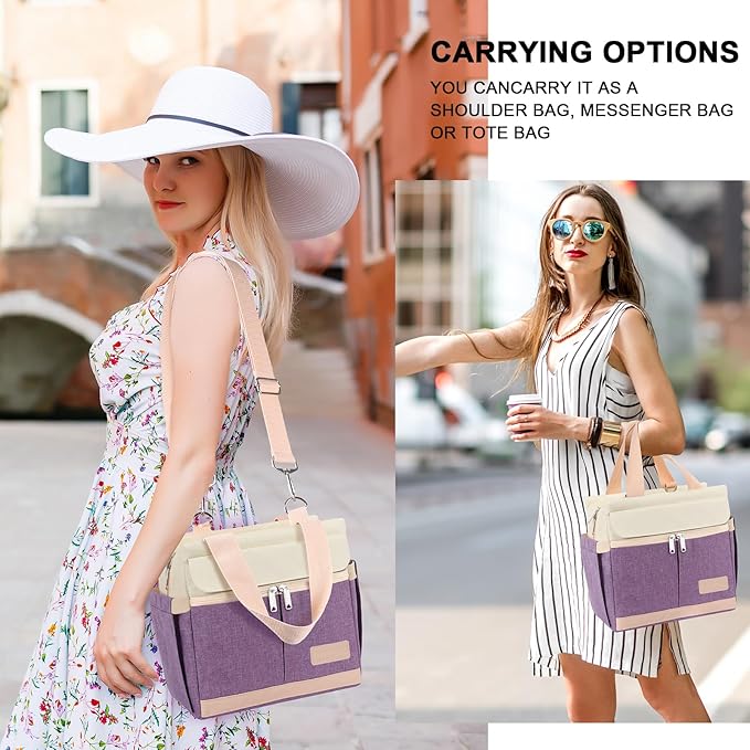 Joymee Lunch Box for Women Insulated Lunch Bag with Shoulder Strap Reusable Leakproof Large Spacious Lunch Cooler Tote for Women Adult with Bottle Holder and Side Pockets for Work Picnic - Purple