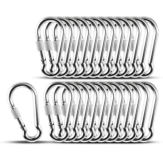 KINLINK 25 Pack Screw Locking Carabiner, 2.36 inch Heavy Duty Carabiner Clips, 304 Stainless Steel Small Caribeener Clips, Caribiniers for Outdoor Camping, Swing, Hammock, Hiking, Quick Link