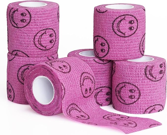 First Aid Bandages Cohesive Wrap Adhesive Self Adherent Tape Colorful (Pink Smile, 2-Inch)