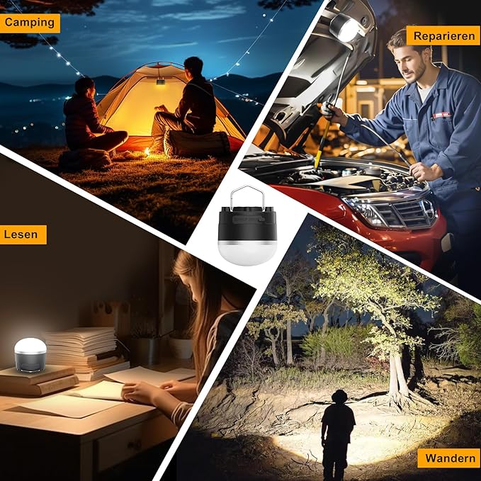 LED Camping Lights Rechargeable - Outdoor Portable Tent Light with 4000mAh Battery, 3 Light Modes Camping Lantern with Magnet Base, IP65 Waterproof Hanging Camping Lights for Tent, Hiking, Hurricane