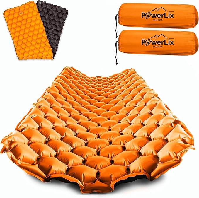 POWERLIX 2 Pack Sleeping Pad for Camping, Ultralight Inflatable Sleeping Mat, Compact Lightweight Self Inflating Camping Air Mattress for Backpacking, Hiking, Traveling Tent, Pump Bag Included