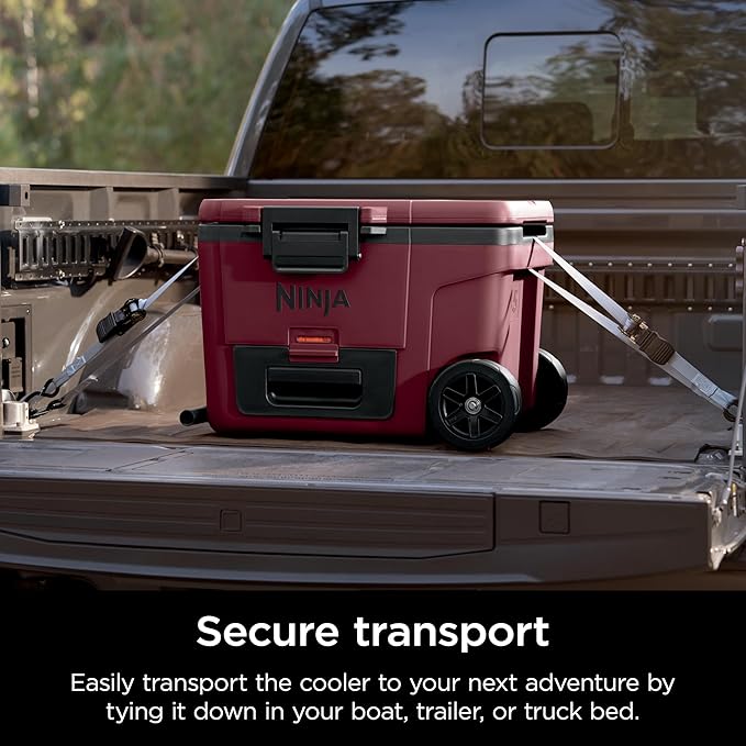 Ninja | Cooler | FrostVault 45QT Cooler with Wheels | Insulated with Temp Dry Storage Drawer | Keeps Ice Cold for Days | for The Beach, Camping, Picnics & More | Canyon Red | FB245MR