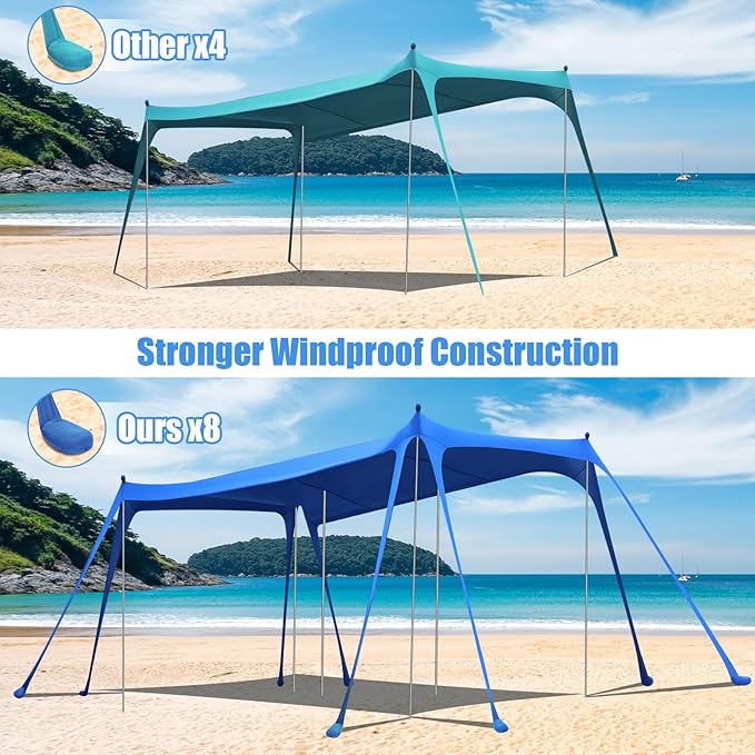 Beach Tent Sun Shelter UPF 50+ Beach Shade Canopy Pop up Tent Portable Cabana Outdoor with Aluminum Poles Sandbags Sand Shovel for Camping Fishing Trip Picnic Party