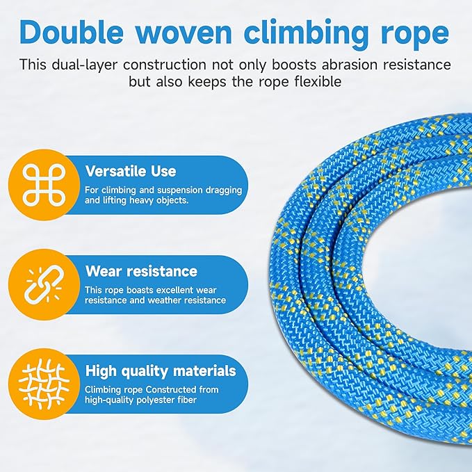Rigging Rope 1/2 in x 150 Ft Double Braided Polyester Rope Polyester Braided Arborist 48 Strands for Various Outdoor Applications Construction Climbing Swing Sailing (Blue, 1/2X200FT)