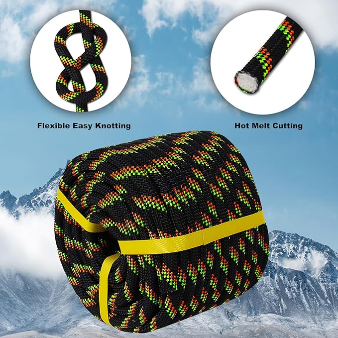 Double Braided Arborist Rope - 1/2 Inch x 150 Feet Polyester High Strength Climbing Rope for Tree Work, Swing, Halyard, Sailing(Black/Green/Orange)