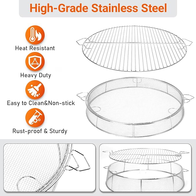 Uniflasy Fire Pit Shield and Cooking Grate for Solo Stove Yukon 27",304 Stainless Steel Spark Screen Cooking Grate for Backyard & Outdoor Fire Pits,Fire Pit Accessory Kits for Solo Stove Yukon