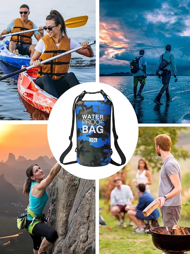 YDYJKI Waterproof Dry Bag Backpack 2L/5L/10L/20L/30L Floating Roll Top Dry Compression Sack Keeps Gear Dry for Kayaking Beach Rafting Boating Hiking Camping and Fishing with Waterproof Phone Case