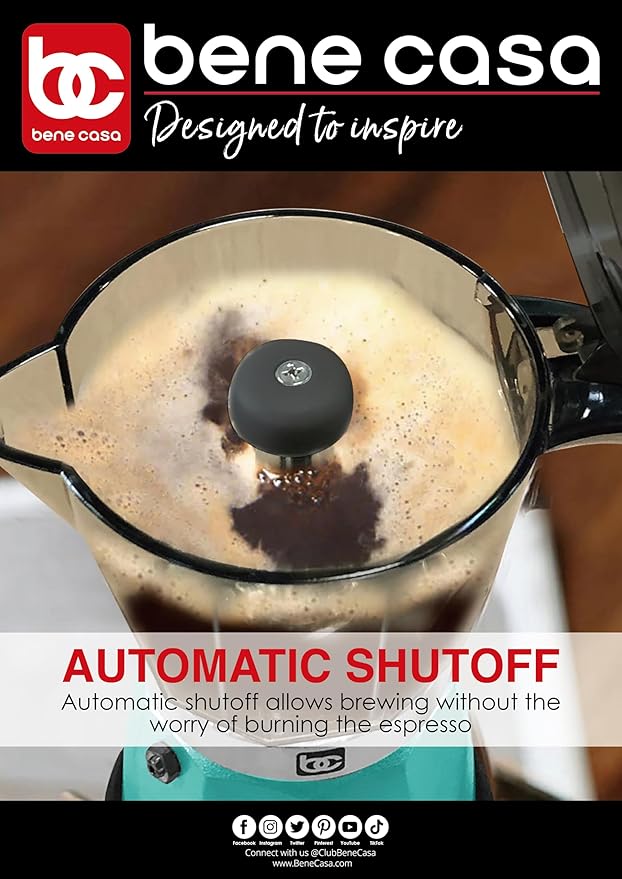 Bene Casa Teal Portable Electric Espresso Maker/Cafetera, 1-3 Cups/Shots (1, TEAL)