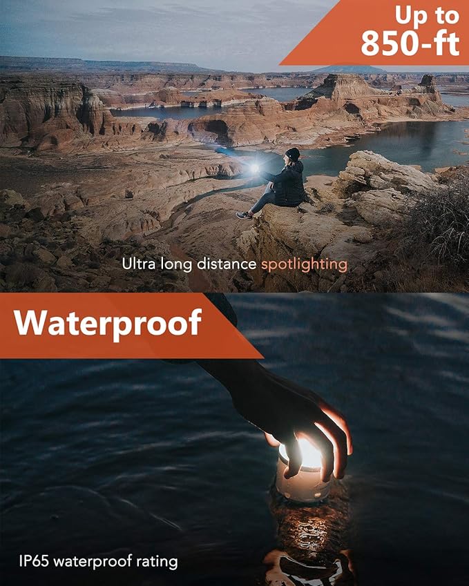 LED Camping Lantern, 6 Light Modes, 7200mAh Power Bank, 660LM, Waterproof, 850ft Long-Range Spotlight, Mini Flashlight Magnetic Base for Hurricane Emergency, Outdoor, Hiking, Home and Car by AIMTOM