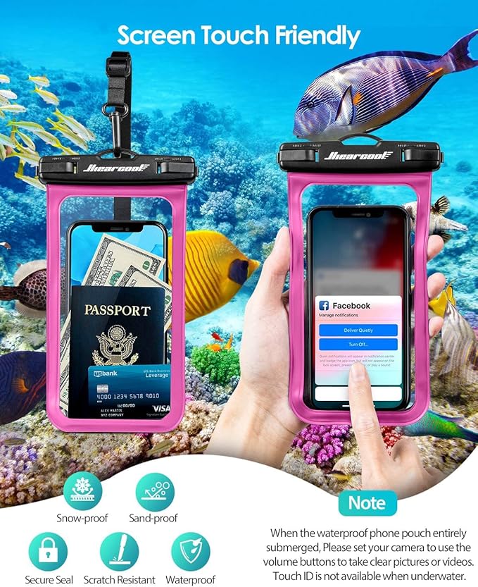 Hiearcool Waterproof Phone Pouch,Waterproof Phone Case for iPhone 16 15 14 13 Pro Max Plus up to 8.3",IPX8 Cellphone Dry Bag for Beach Cruise Travel-Bright Red-2Pack