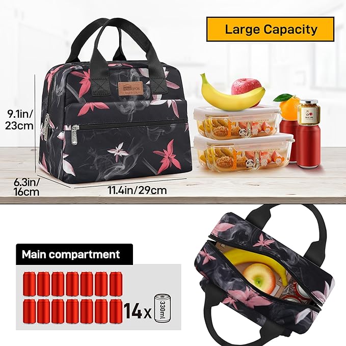 HOMESPON Insulated Lunch Bag for Women Men Lunch Box Cooler Lunch Tote for Work Picnic (Pink Flowers)