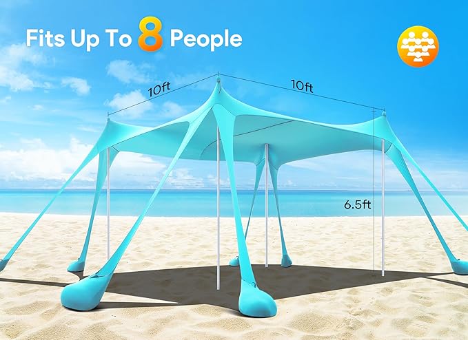 Osoeri Beach Tent, Camping Sun Shelter UPF50+ with 8 Sandbags, Sand Shovels, Ground Pegs & Stability Poles, Outdoor Shade Beach Canopy for Camping Trips, Fishing, Backyard Fun or Picnics