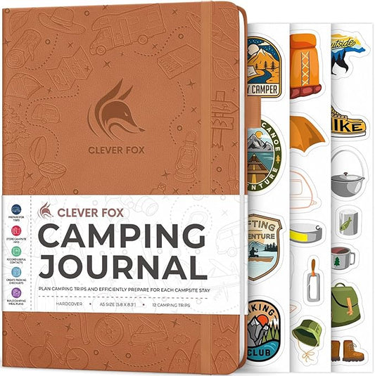 Clever Fox Camping Journal – Camper Log Book & RV Trip Planner – Outdoor Camp Journal & Adventure Travel Notebook – 12 Trips Total, 8 Pages per Trip – Hardcover, A5 Size (Brown)