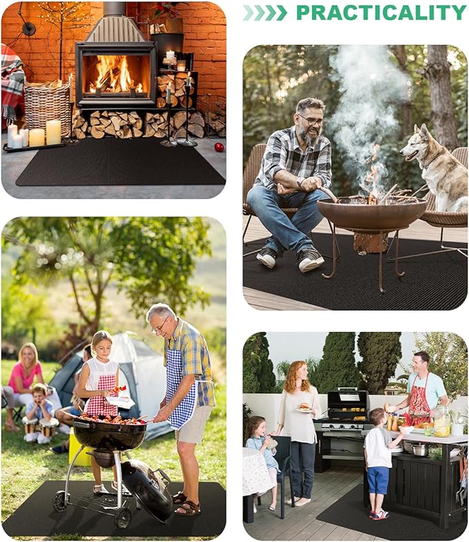 Large 76 x 52 inches Under Grill Mats for Outdoor Grill | Double-Sided Fireproof | Waterproof | Oil-Proof | Easy to Clean | Indoor Fireplace/Fire Pit Mat | Quality BBQ Mat for Deck Patio Lawn