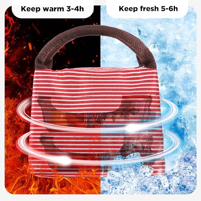 Nuogo 12 Pieces Insulated Lunch Bag Reusable Box Thermal Lunch Leakproof Tote Bag for Women Men Office Work Picnic Beach Fishing (Red)