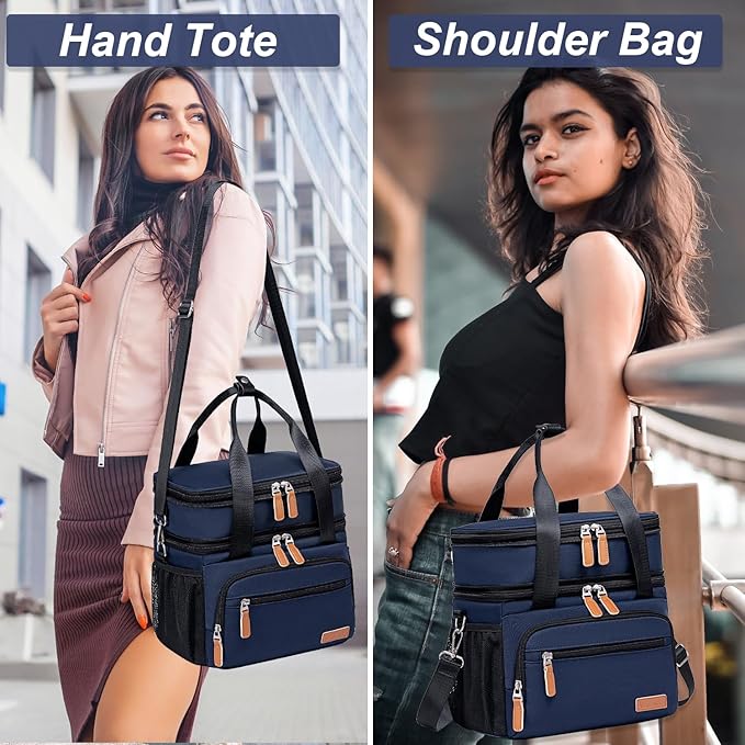 Weitars Insulated Lunch Box for Women Men-Dual Compartment Waterproof Reusable Large Lunch Bag Wide-Open Tote Cooler Bag for Working Picnic Hiking (15L) (Blue)