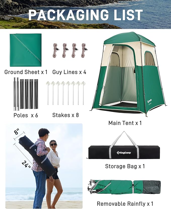 KingCamp Shower Tent, Portable Privacy Tent Outdoor Camping 1/2 Room Toilet Tents with Shower Bag & Dressing Room for Travel Beach Tailgate