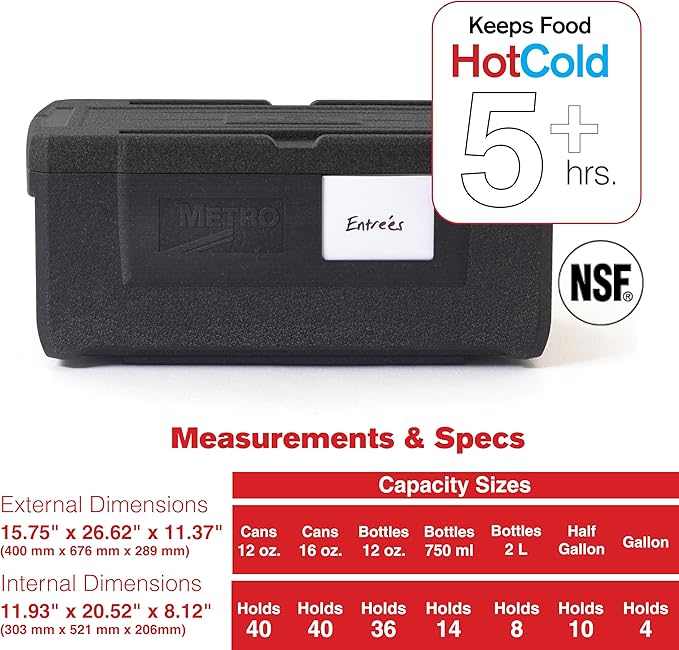 METRO Mightylite ML180-BL Top-Load Insulated Food Carrier - Professional-Grade Multipurpose Pan Carrier, Insulated Cooler and Catering Food Warmer - 30 qt or 3 Pan Capacity - Black