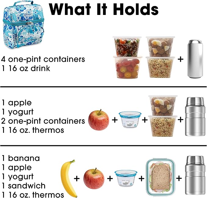 J World Corey Kids Lunch Bag. Insulated Lunch-Box for Girls, Women, Blue Vine