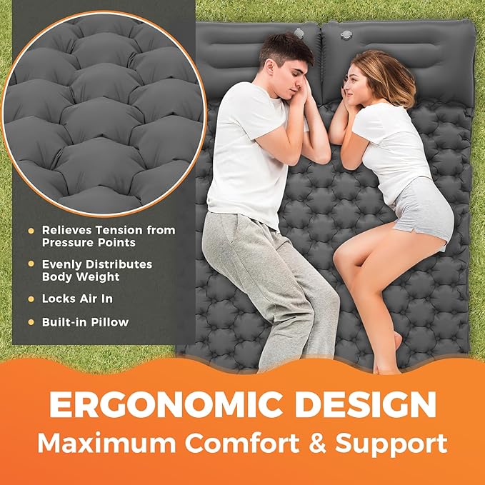 KingCamp Sleeping Pad for Camping, Inflatable Sleeping Pad Ultralight Connectable Camping Mattress with Pillow Built-in Foot Pump for Backpacking Hiking Tent Cot