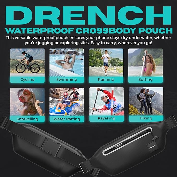 DRENCH 100% Underwater Waterproof Fanny Pack. Waist Pack. Submersible Waterproof Phone Pouch. Dry Bag for Swimming, Boating, SUP & Snorkelling. Underwater Phone case. Floating Belt Bag. Dry Bag Travel