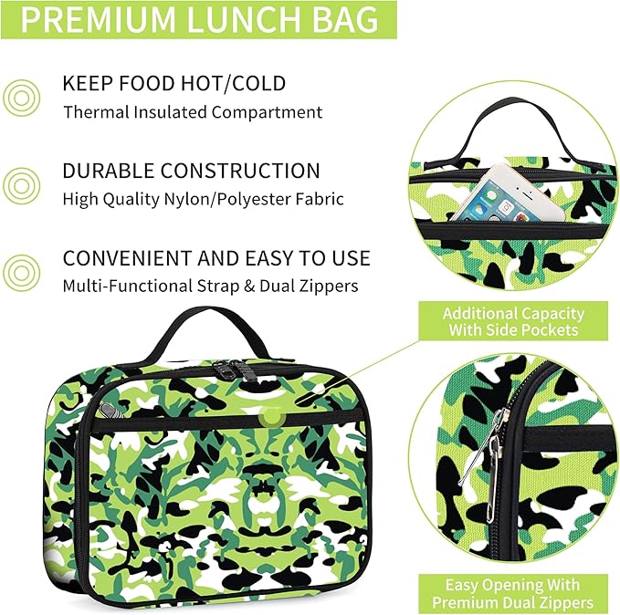 rickyh style Lunch Box with Padded Liner, Spacious Insulated Lunch Bag Durable Thermal Lunch Cooler Pack with Strap for Men Women Boys Girls Adults School Sports Beach Picnic Work Camp,2 Pocket