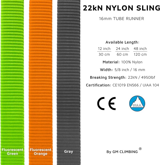 GM CLIMBING 16mm Nylon Sling Runner 22kN / 4950lbf CE UIAA Certified