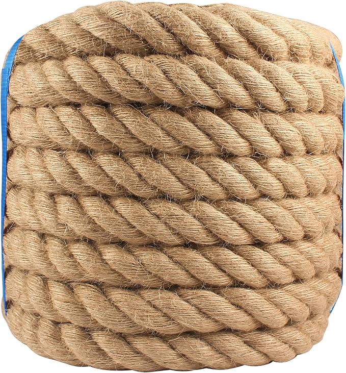 Manila Rope 1 Inch x 50ft - Natural Hemp Rope,Heavy Duty 4-Strand Twisted Ropes for Use for Hammock, Docks, Bundling, Home Decor, Crafts, Gardening (50 Feet, 1" Thick)