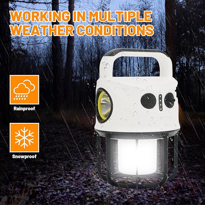 Camping Lantern with Flashlight Rechargeable, Power Bank, IPX4 Waterproof, USB-C Cable LED Camping Tent Light for Spotlight, Camping, Hiking, Hurricane, Emergency