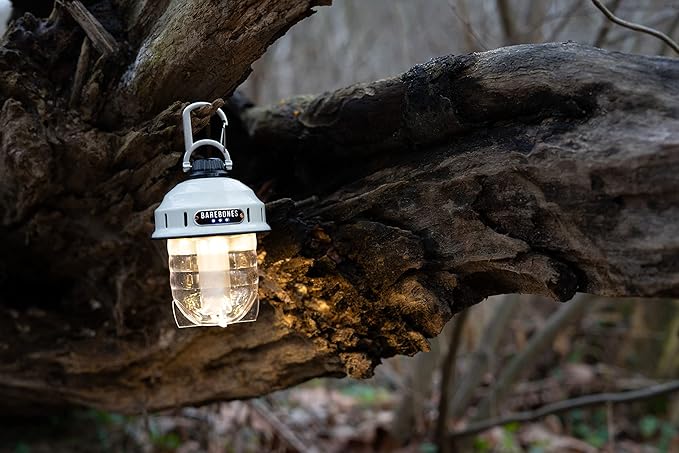Barebones Beacon Hanging Light – Vintage White, Rechargeable LED Camping Lantern with Adjustable Brightness – Weatherproof Vintage-Style Hanging Lantern for Outdoor Adventures and Year-Round Use