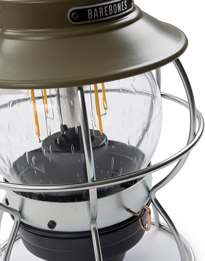 Barebones Railroad Lantern – Olive Drab, Vintage-Inspired LED Camping Lantern with Rechargeable Battery – Adjustable Brightness Outdoor Light for Camping Gear, Backyard, and Home Decor