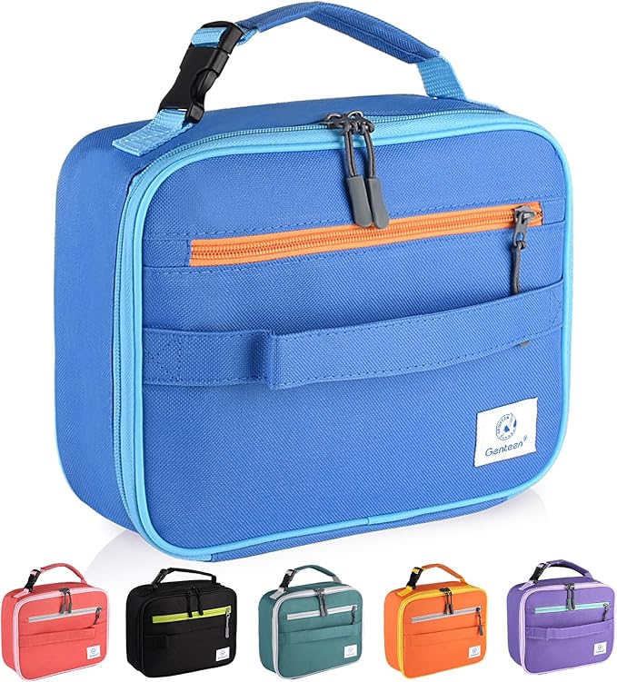 Genteen Lunch Box Kids,Insulated Lunch Bag Kids Boys Girls,Soft Bag Small Cooler Back to School Thermal Meal Tote Kit Lunch Box for School,Work,Outdoor (Blue)
