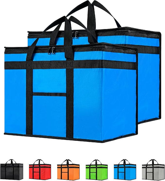 NZ home Insulated Cooler Bag and Food Warmer (XL Plus, 2 pack) for Delivery & Grocery Shopping with Zippered Top, Blue