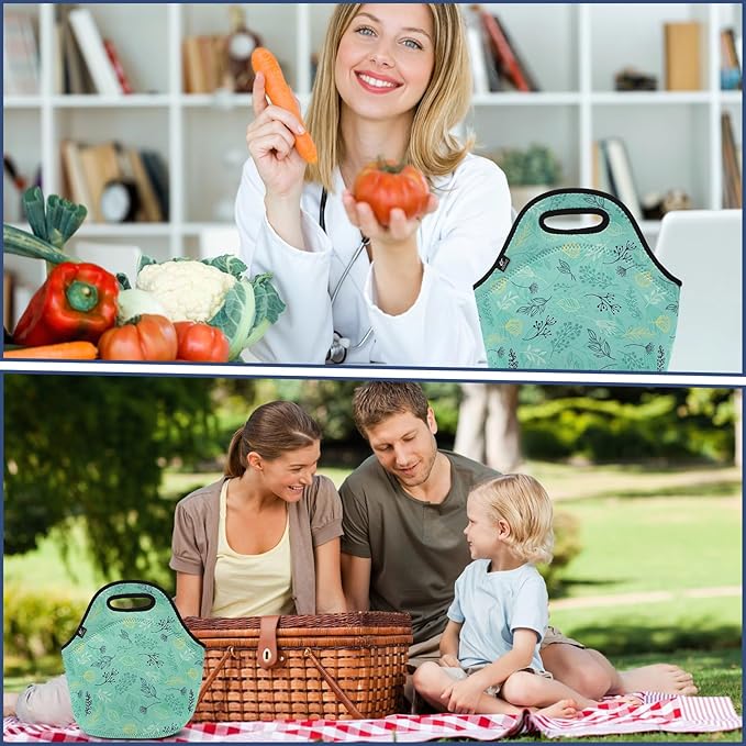 LOVAC Neoprene Lunch Bag, Thick Insulated Lunch Bag - Durable & Waterproof Lunch Tote With Zipper For Outdoor Travel Work School (Leaf)