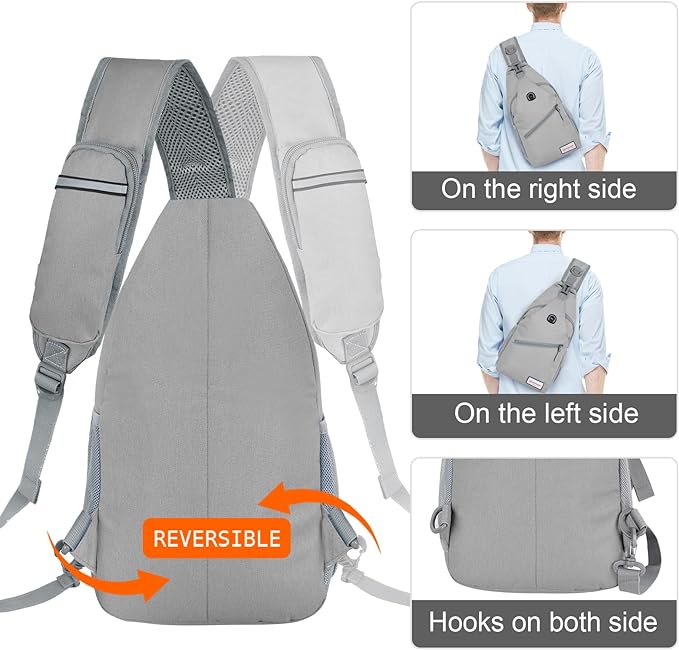 ZOMAKE Sling Bag for Women Men, Small Crossbody Sling Backpack, Mini Water Resistant Shoulder Daypack for Travel, Anti Thief Chest Bag for Hiking, Sports, Grey(new)