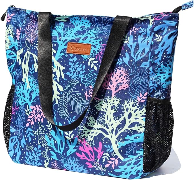 ESVAN Original Floral Water Resistant Large Tote Bag Shoulder Bag for Gym Beach Travel Daily Bags Upgraded
