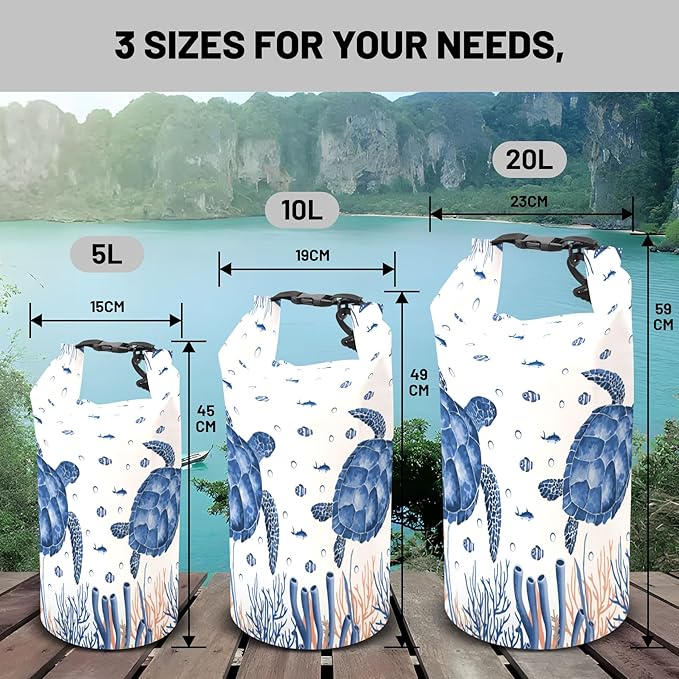 Waterproof Dry Bag,Roll Top Sea Turtle Coral Starfish Small Waterproof Backpack 5L/10L/20L Floating Lightweight Bags for Kayaking, Boating, Fishing, Swimming Camping with Waterproof Phone Case