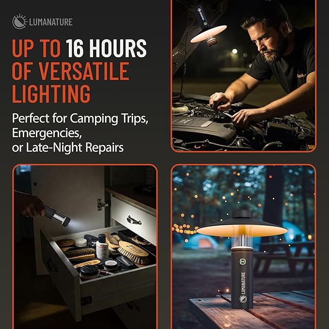 Rechargeable Camping Lantern – LED Outdoor Light with Flashlight & Lantern Modes, Magnetic Base & Hanging Hooks – Waterproof Emergency Light for Camping Backpacking Hiking & Power Outages - Black