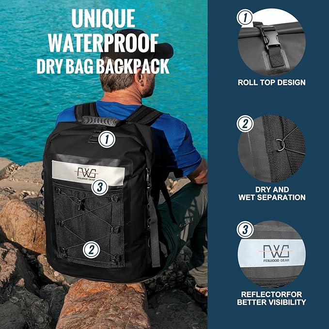 Dry Bag Backpack, 40L Floating Waterproof Backpack Roll-Top Closure for Kayaking, Boating, Hiking, Camping